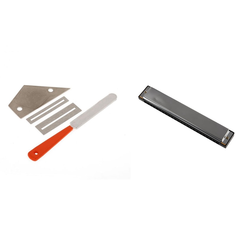 Guitar Fret Crowning File Set with Leveling Files & 24 Hole Harmonica in C: Default Title