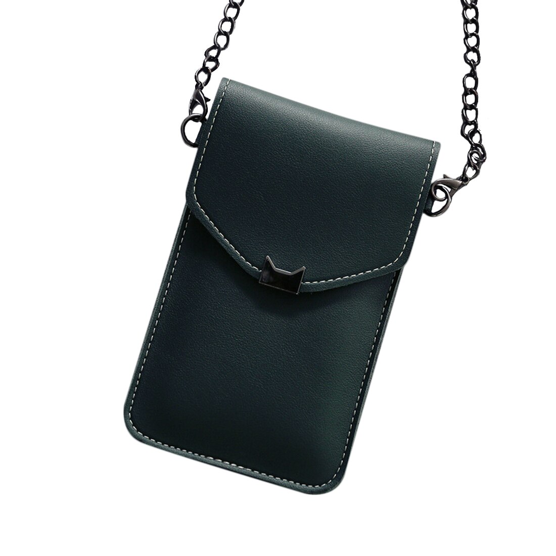 Saco do mensageiro da corrente das mulheres da tela de toque transparente da orelha do gato retro simples saco do telefone móvel sacos pequenos da aleta mini bolsa de ombro: dark green