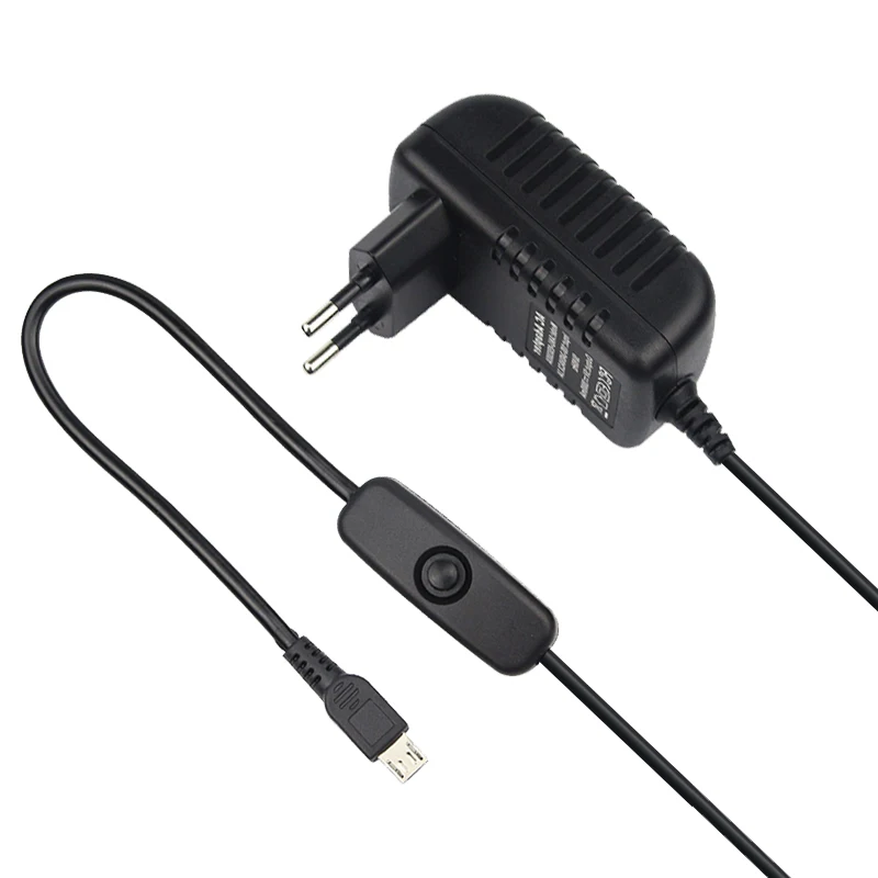5V 3A Raspberry Pi 3B+ 3B Power Supply AC Switch Button Power Adapter Micro USB Port for Pi Zero 2 W Orange Pi Zero 3 LTS