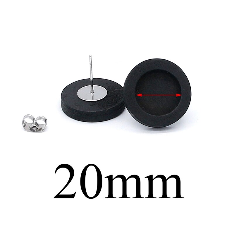 20 Stks/partij Zwart Blank Hout Cabochon Earring Base Rvs Post Stud Oorbellen Instellingen Fit 12Mm Voor Diy Sieraden bevindingen: fit 20mm