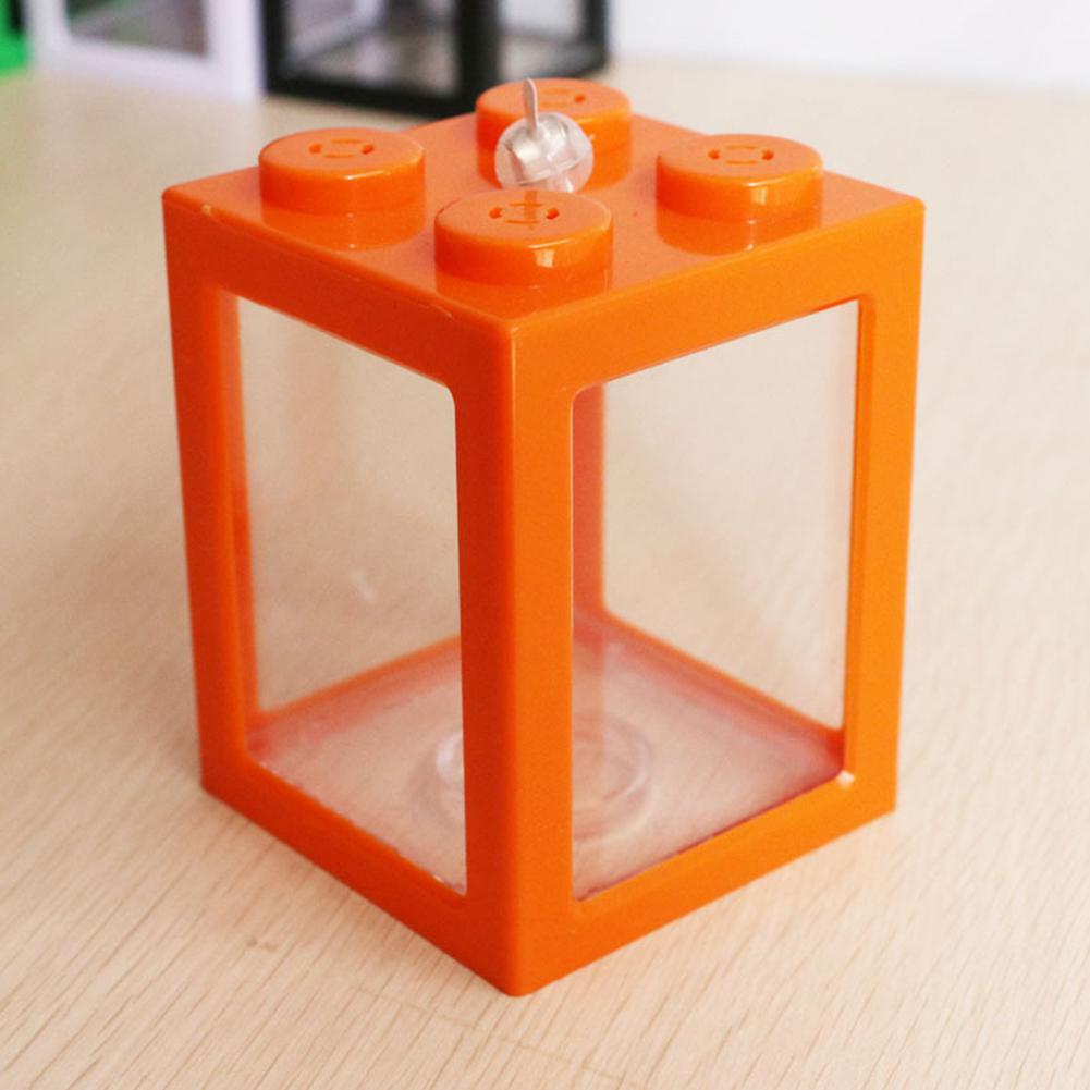 Acrylic Fish Bowl Office Ornamental Transparent Desktop Ecology Box with Light: Orange