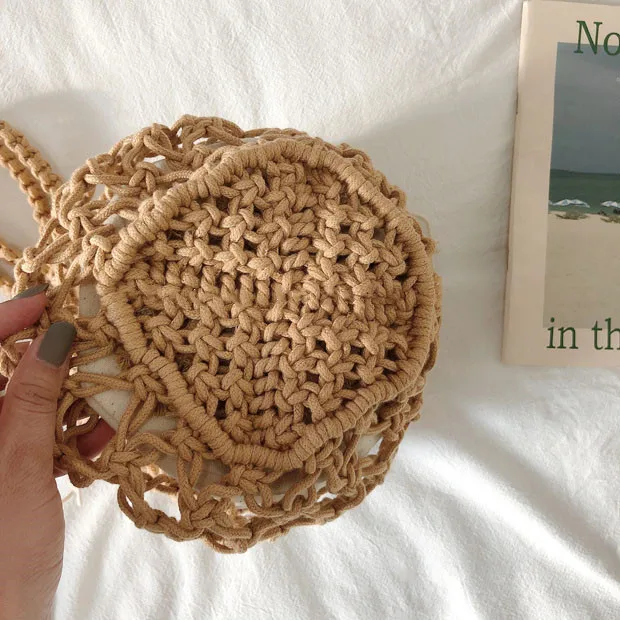 Sommer Strand tasche für Frauen Gittergewebe Seil gestrickt Eimer Umhängetaschen retikulieren hohle Reise Käufer Totes Damenmode Handtasche