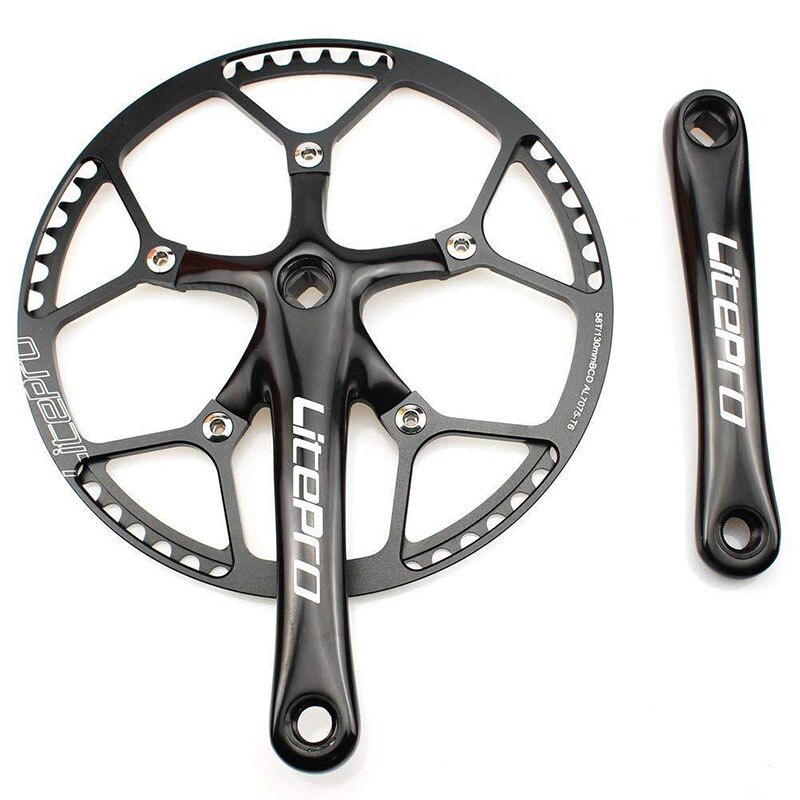 Litepro bike 130 bcd opvouwbare racefiets crankstel 170mm crankstel kettingblad 45-58t met kettingbouten voor single speed 6.5mm: Zwart--krukas