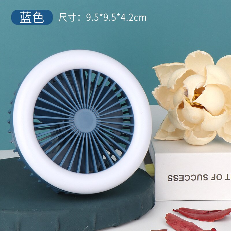 Przenośna klamra górska składany wentylator z diodą doprowadziło lampka nocna z USB ładowarka biurkowa mały wentylator kieszonkowy ścienny montaż sufitowy wentylator: niebieski 
