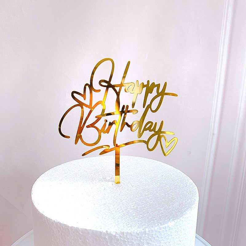 Akryl dobbelt kærlighed hjerte brev tillykke med fødselsdagen kage topper baby shower slik bar børn fødselsdagsfest dekorationer forsyninger: Guld