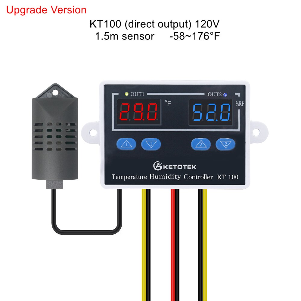 KT100 Termostato Digitale Regolatore di Umidità Uovo di Gallina Incubatrice Regolatore di Umidità di Temperatura 10A Uscita Diretta Igrometro di Controllo: 120V Upgrade