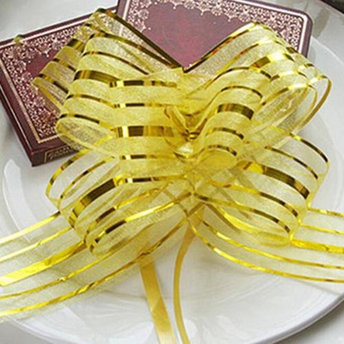 10Pcs Organza Ribbon Pull Bows Ribbons Flower Wrappers Wedding Party Car Decoration DIY Wedding Room Decoration Pull Flower: Yellow