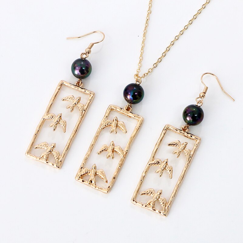 KOMi Polynesian Hawaiian Samoa Marshall Style Glass Bead Pearl Hollow Cross Heart Flower Charm Necklace Earrings Jewelry Set: GJZ384