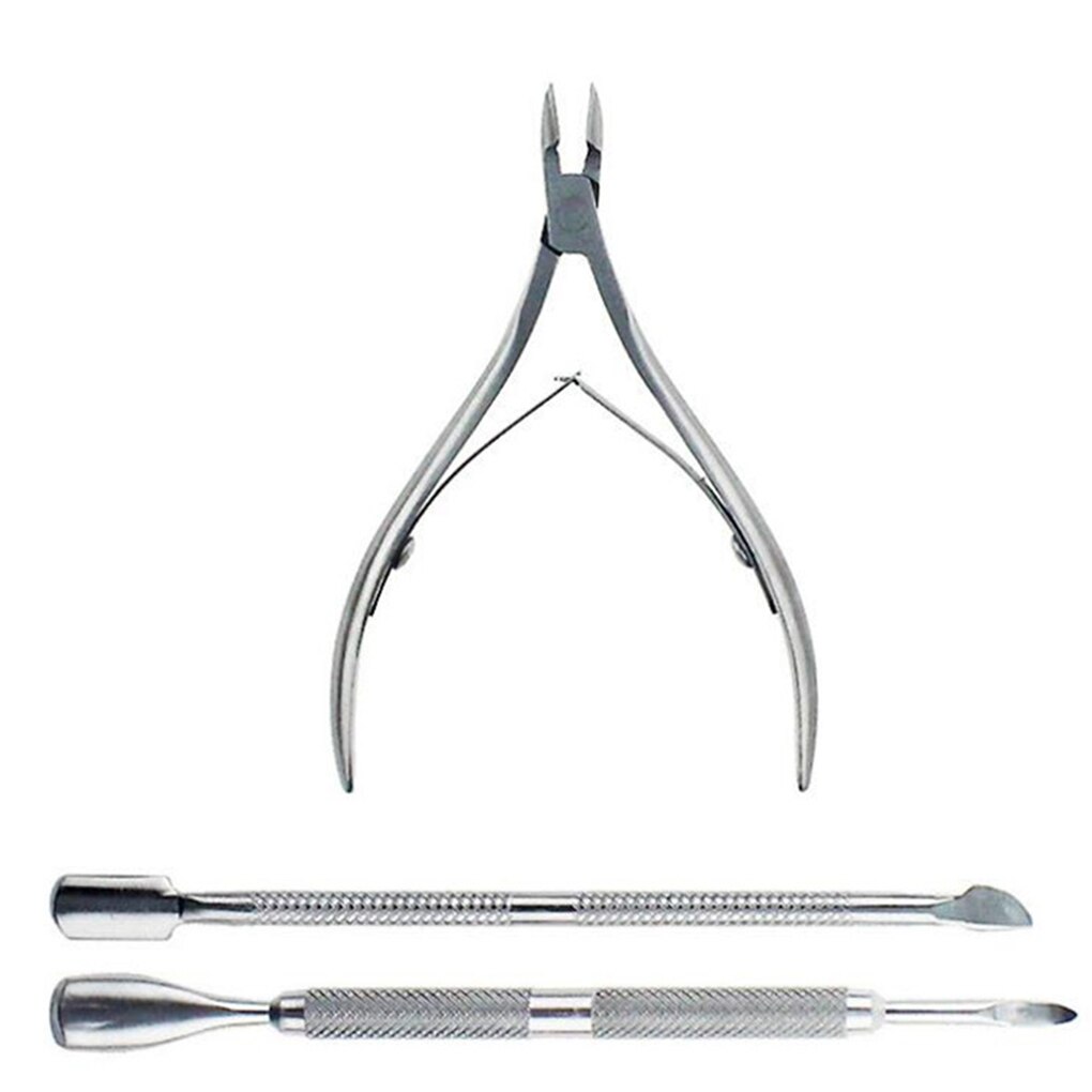3 Stks/set Nagel Dode Huid Cuticula Remover Tang Dubbele Kop Rvs Nail Pusher Manicure Gereedschap