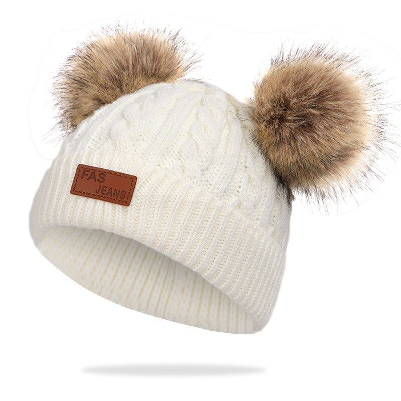 Bonnet d'hiver chaud en laine pour bébé, bonnet tricoté avec pompon en fourrure, pour enfant 1-3y garçon et fille