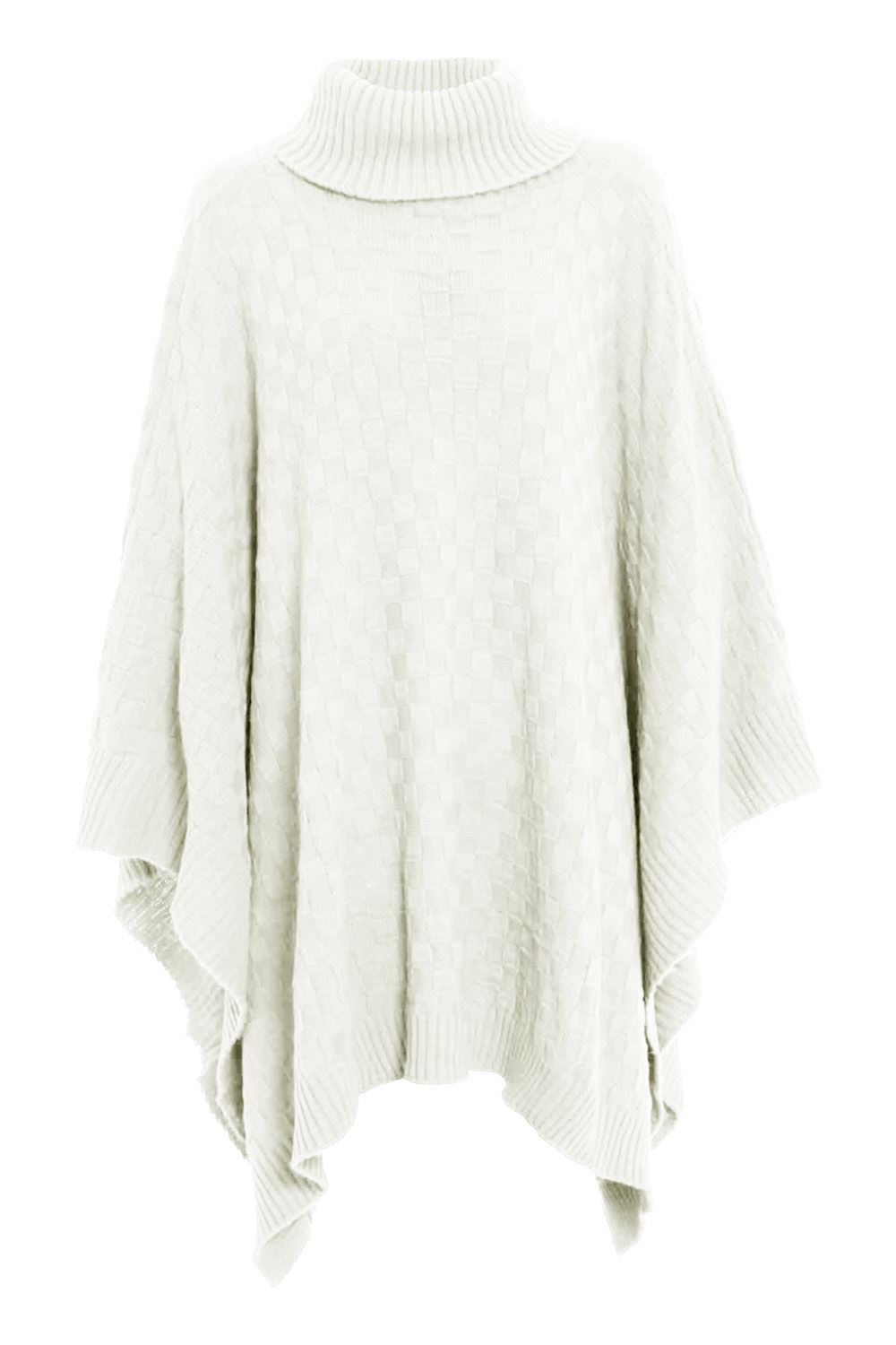 Zogaa rød turtleneck efterår vinter kvinder sweater sjaler kappe damer solid gitter strikket wrap wrap træk femme poncho jumper cape: Hvid
