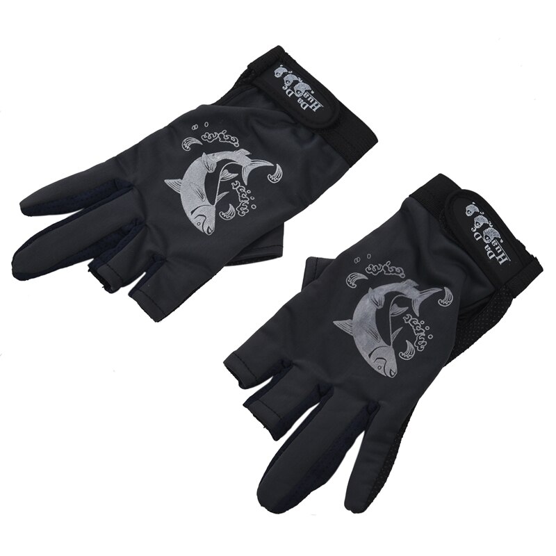 SODIAL(R) 2 uds guantes de pesca antideslizantes de dos dedos de Palma de goma negros