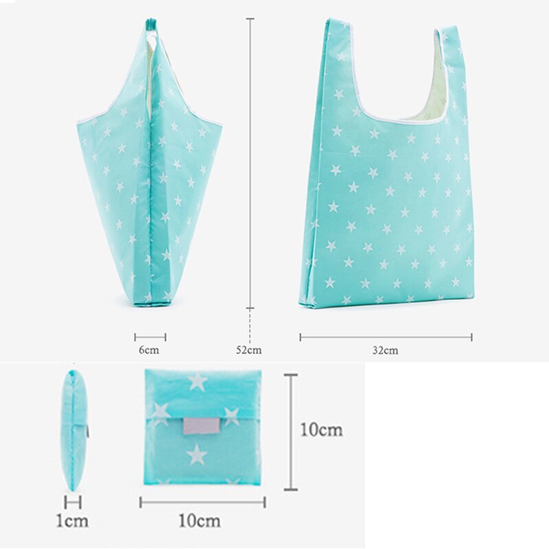 Green Shopping Bag Handbag Storage Printing Foldable Reusable Oxford Cloth Tote For Grocery Key Chain Convenient Large-capacit