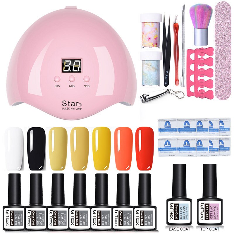 Neglesæt uv led lampe tørretumbler negle gel lak kit farverigt soak off uv gel værktøj sæt negle stickers til nail art gør det selv værktøjer