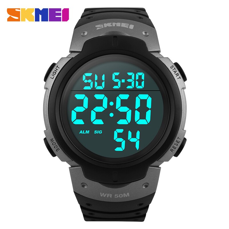 Sporthorloges voor heren, merk skmei, multifunctionele wekker, chronograaf, waterdicht, digitaal horloge voor heren, reloj hombre relogio: Grijs