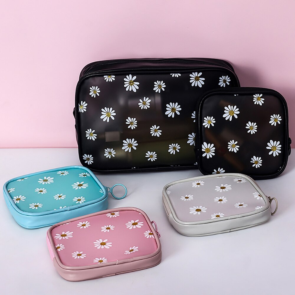 Zomer Daisy Transparante Make-Up Tas Waterdichte Rits Toilettas Meisjes Draagbare Travel Organizer Pouch Schoonheid