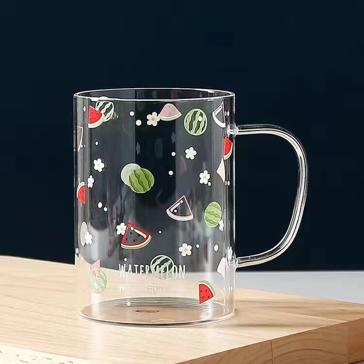 500ml glas vattenkopp mugg kontor kaffekopp hem vinglas söt frukt tryck silikon kopp lock #39 kopp porslin: Vattenmelon kopp