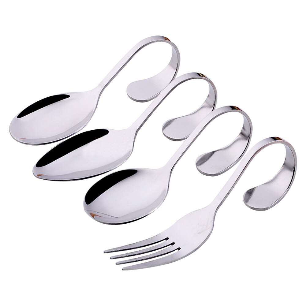Cuchara de mango curvo de acero inoxidable con gancho para colgar en la pared tenedor ensalada redonda helado cuchara de postre accesorios de cocina