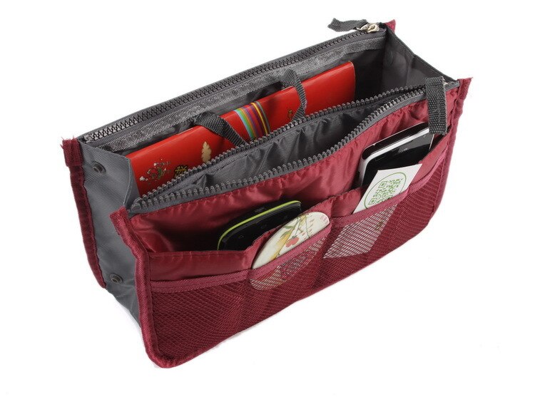 Ladies Organizer Bag Multi Functional Cosmetic Storage Handbag Bags Women Travel Makeup Insert Purse: Burgundy