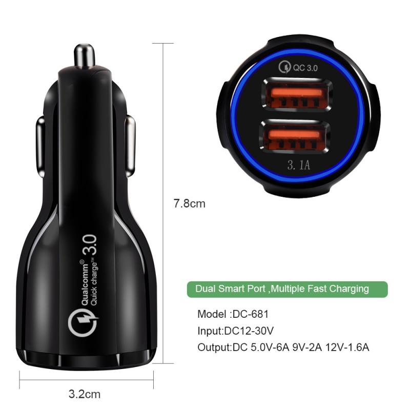 Quick Charge 3.0 2.0 Car USB Charger for Mobile Phone 2 Port USB Fast Charging Adapter Mini Usb Car Charger for iPhone Samsung
