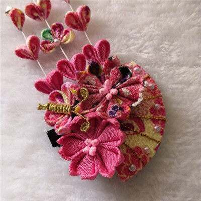 Diy japansk kimono sakura hårtilbehør bryllup blomsterdekoration fan hårbeklædning hovedbeklædning hårnål til piger lilla/rød/blå: Lyserød  (1 pc)