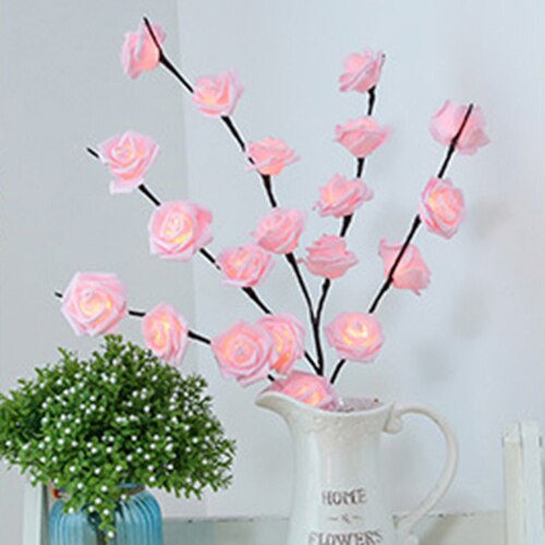 LED Weide Zweig Lampe Rose Simulation Orchidee Zweig Lichter Hohen Vase Füllstoff Weide Zweig Beleuchtete Zweig Für Heimat Dekoration: Rosa  Rose