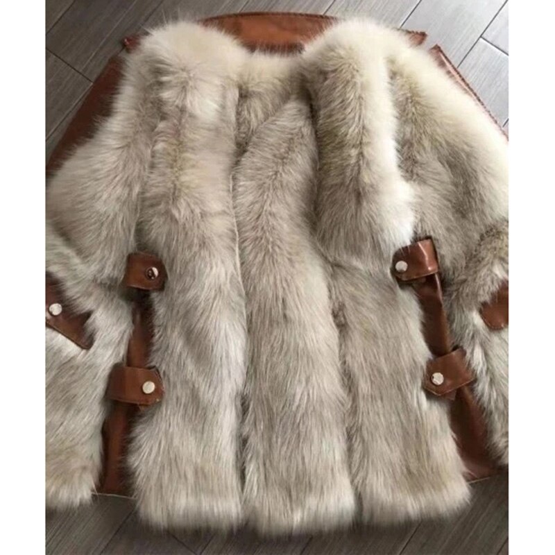 Drehen Unten Kragen Faux Pelz Westen Frauen Elegante Patchwork Künstliche Mäntel Frauen Taschen PU Leder Westen Damen