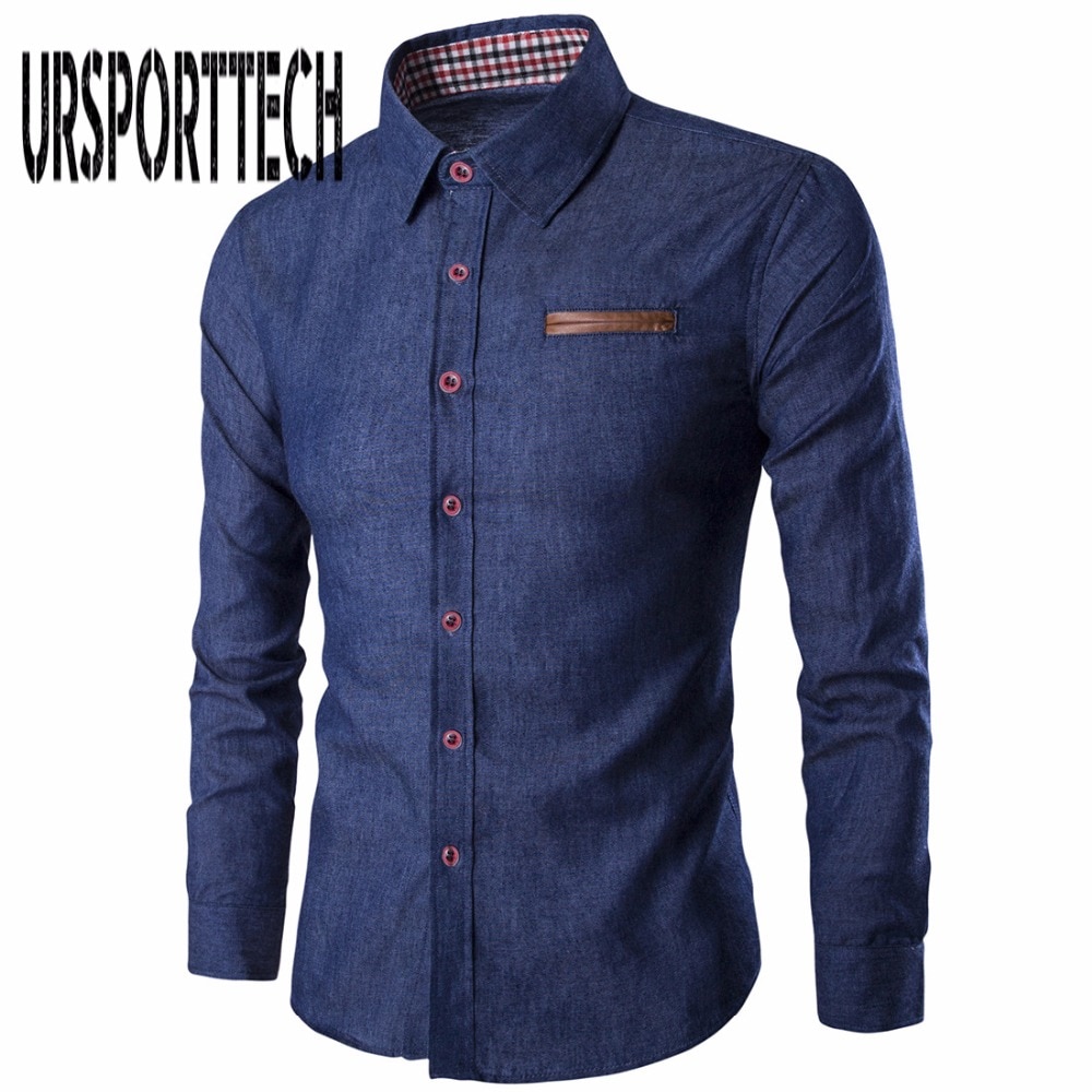 Merkki miesten paita bisnes pitkähihaiset denim paidat rento slim fit camisa farkut maskuliininen miesten vaatteet s -3xl