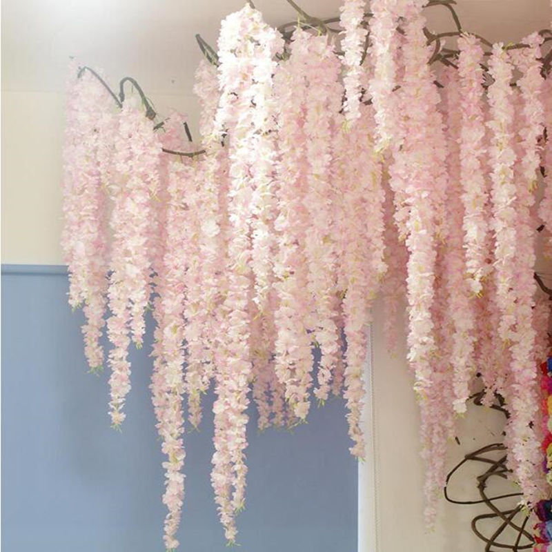 88cm kirsebærblomst vin sakura kunstige blomster til fest bryllup loft dekoration væghængende rotting fleur artificielle
