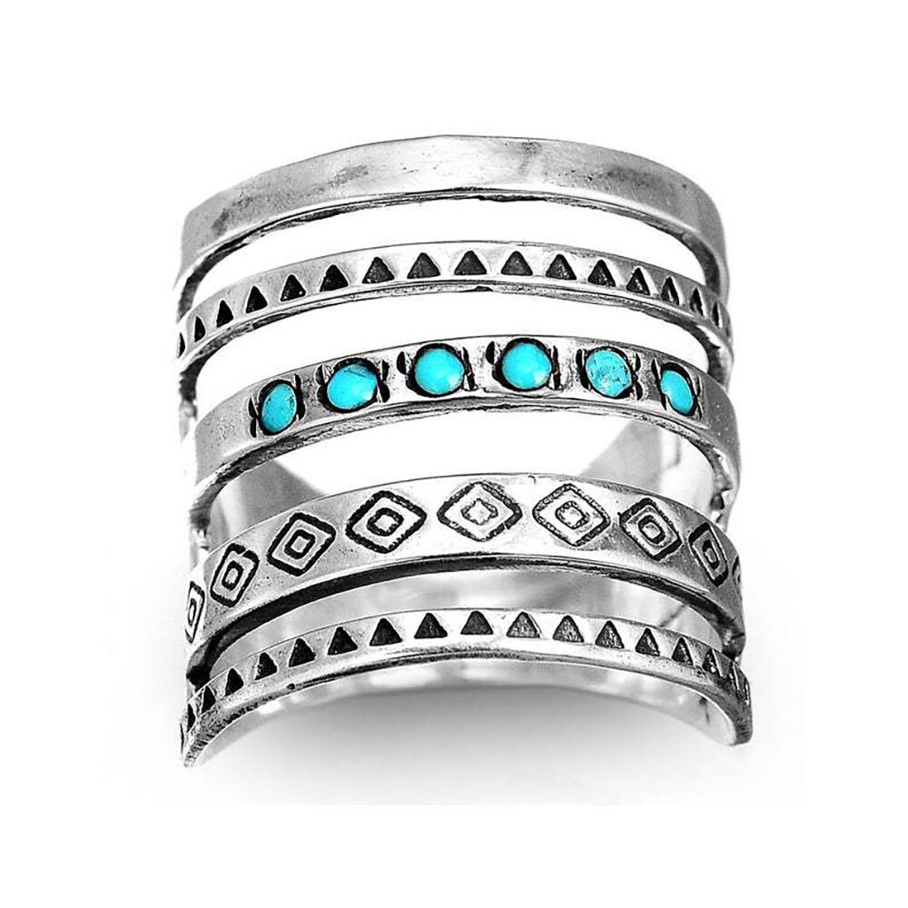 Antikke symboler mønster mosaiksten hule geometriske ring smykker til kvinder bred ringbånd fingerled ring tilbehør