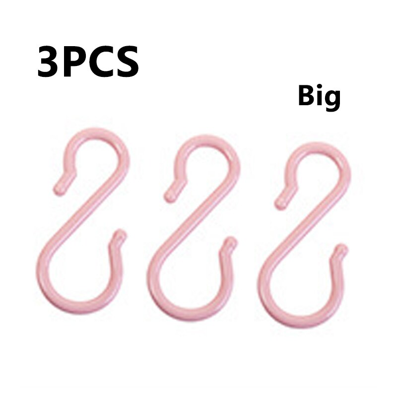 Opbevaring kroge kroge 3 farve opbevaringsartikler s formet plast multifunktion 1 sæt bøjle bøjler kroge til hjemmet forsyninger: Lyserød stor