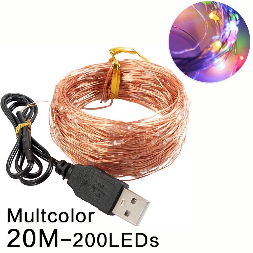 Guirnalda de luces LED USB de 2/5/10/20M para Navidad, , boda, decoración del hogar, árbol de Navidad, luces de hadas intermitentes: Multicolor