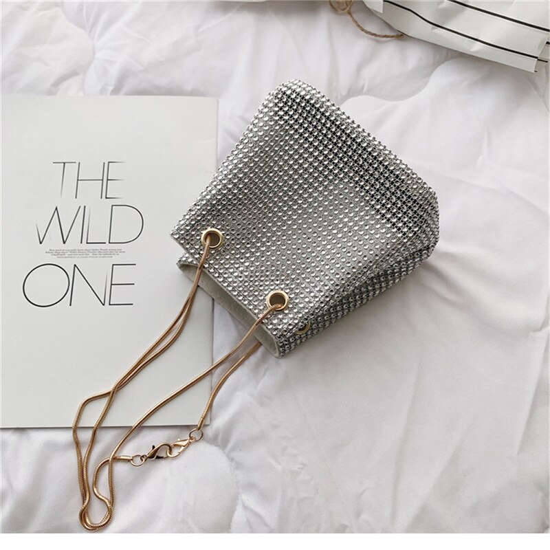 Kupplung-tasche mit diamanten, strass-ketten-schultertasche für damen, luxuriöse damenhandtasche für abend/Party/hochzeit, silberne beuteltasche