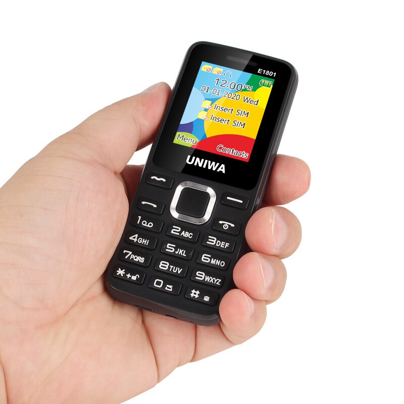 Uniwa E1801 2G Gsm Bar Feature Mobiele Telefoon Dual Sim Mobiele Telefoon Voor Oudere Draadloze Fm Radio Ondersteuning Tf Uitbreiding vibrator