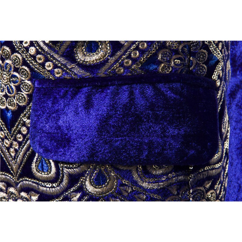 Shenrun Mannen Blazers Winter Jassen Fluwelen Mode Borduren Jasje Stadium Jurk Zanger Gastheer Muzikant Kostuum Zwart Blauw Rood