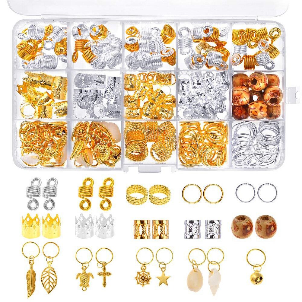 240pcs/box Braid Metal Cuffs Beads Dreadlocks Jewelry Accessories Tubes Adjustable Decoration Styling Clip Extension Hair Rings