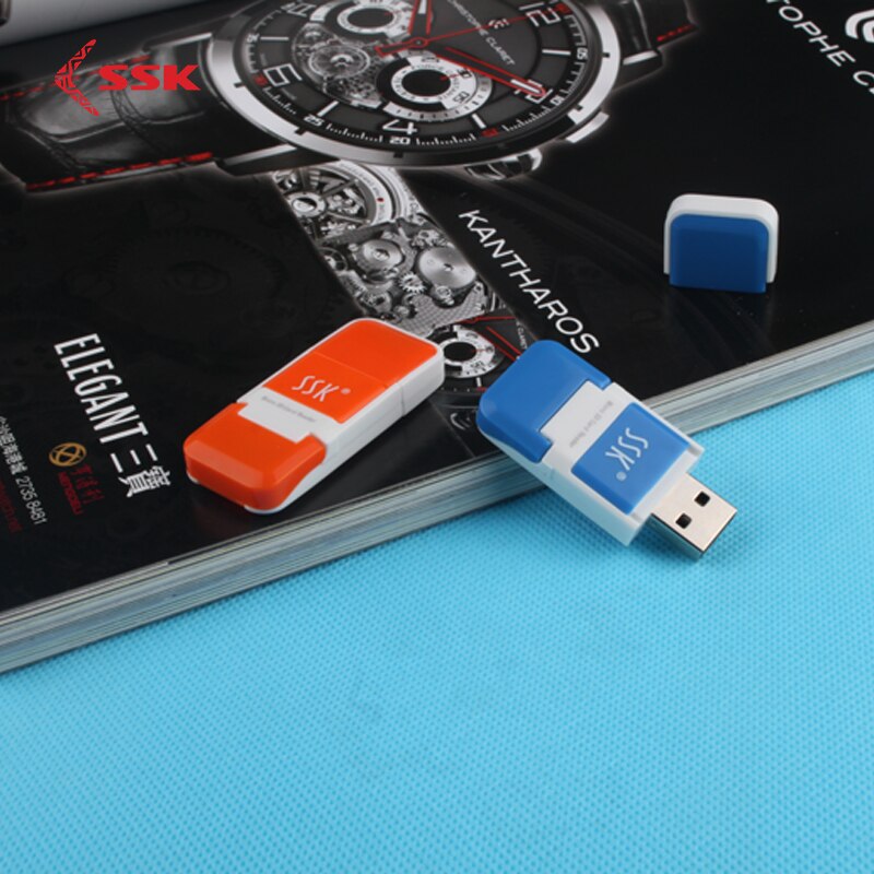 SSK-Lector de tarjetas Micro SD para ordenador portátil, Mini T-FLASH de alta velocidad, USB 2,0, naranja, azul, SCRS022