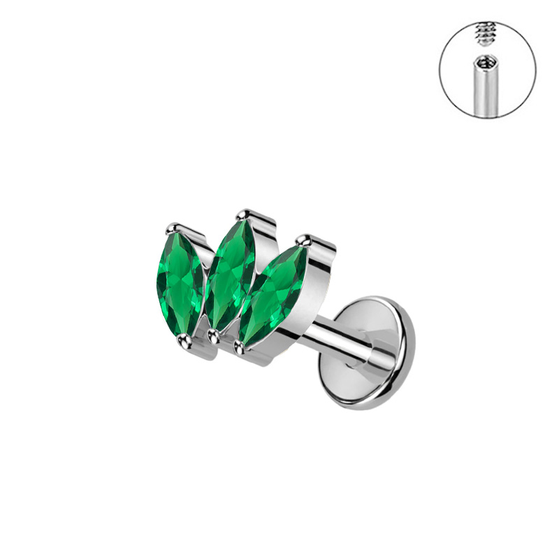G23 titan piercing labret innvendig gjenge leppepiercing marquise kubisk zirkonia leppestift ørebein negl kroppspiercingsmykke