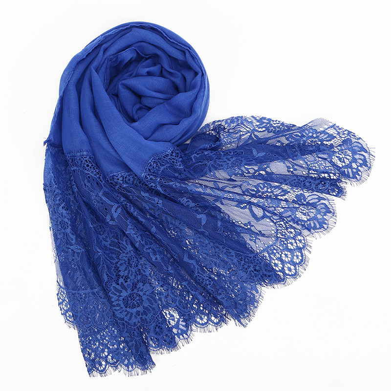 Two Sides Floral Lace Hijabs Viscose Head Scarves Muslim Womens Plain Maxi Muffler Cotton Arab Shawl Tudung Turban 1PC