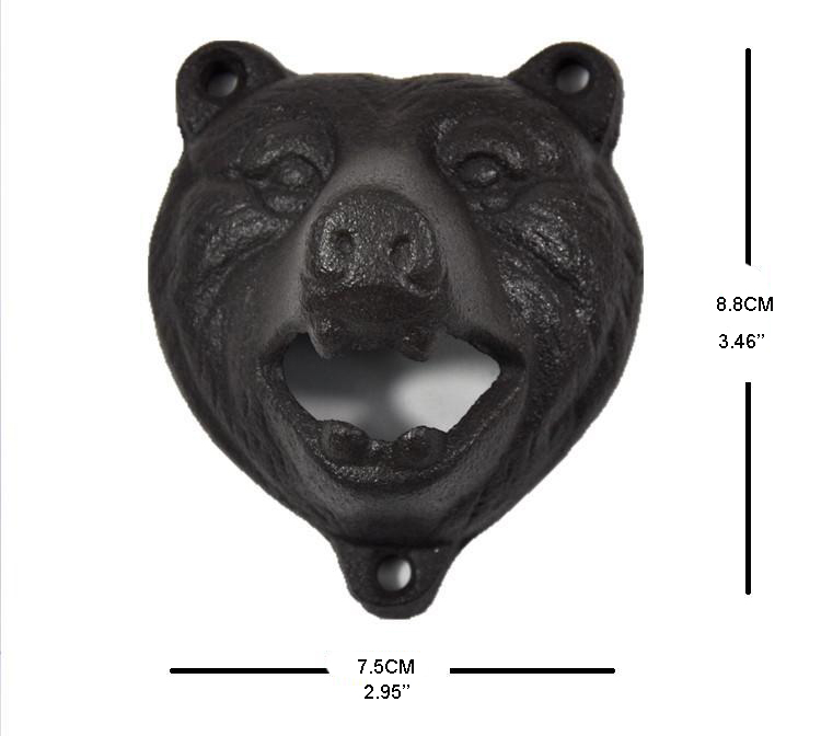 Abrebotellas de mordedura con dientes de oso Grizzly de montaje en pared de hierro fundido (negro)