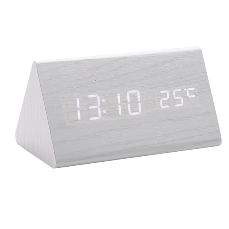 FORW-digitale klok Houten geluidsregeling LED-wekker met temperatuur USB-desktopklokken Snooze
