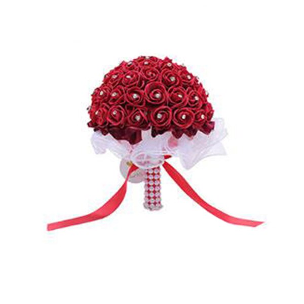10 Colors Handmade Foam Flowers Crystal Wedding Bouquets Romantic Bridesmaid Rose Bridal Bouquet Ribbon For Wedding Mariage: Champagne