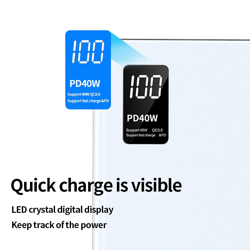 Powerbank 20000 mah bærbar superhurtig opladning powerbank digital skærm eksternt batteri til iphone xiaomi