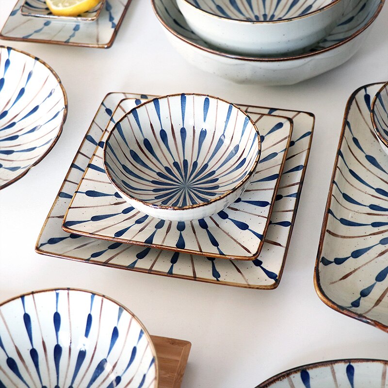 Japanese ceramic cutlery set rice bowl steak dish salad bowl noodle bowl sushi long dish fish plat kitchen decoration