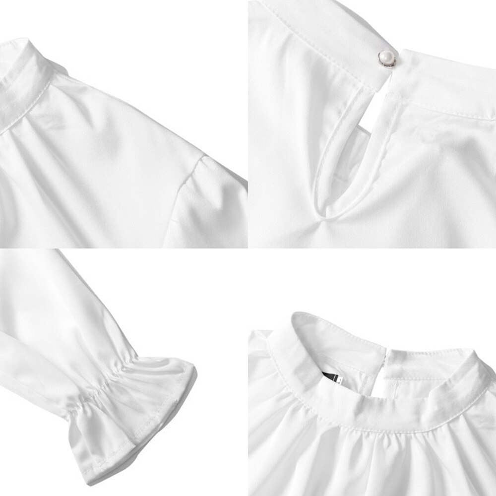 Siskakia-Camisa blanca de cuello alto para mujer, camisa de manga larga acampanada, suelta e independiente, Tops turcos árabes,
