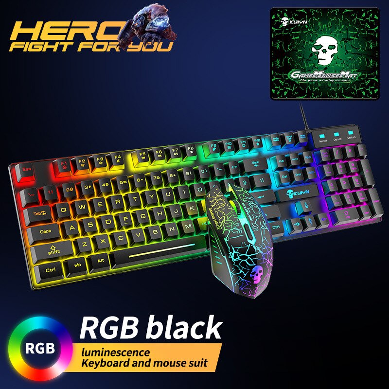 RGB Backlit USB Wired Optical Gaming Keyboard and Mouse Combos Waterproof Ergonomic Keyboard 2400DPI Mouse for Lenovo/XiaoMi: RGB Black