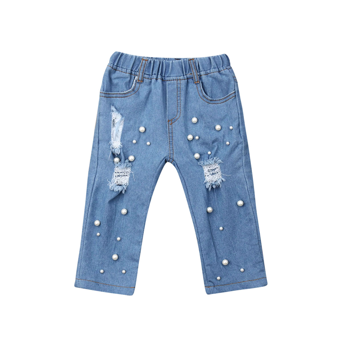 Kids Baby Meisje Denim Broek Zomer Ripped Gaten Elastische Taille Denim Broek Kind Meisje Kleding Staaflijst Potlood Broek 2-7Y