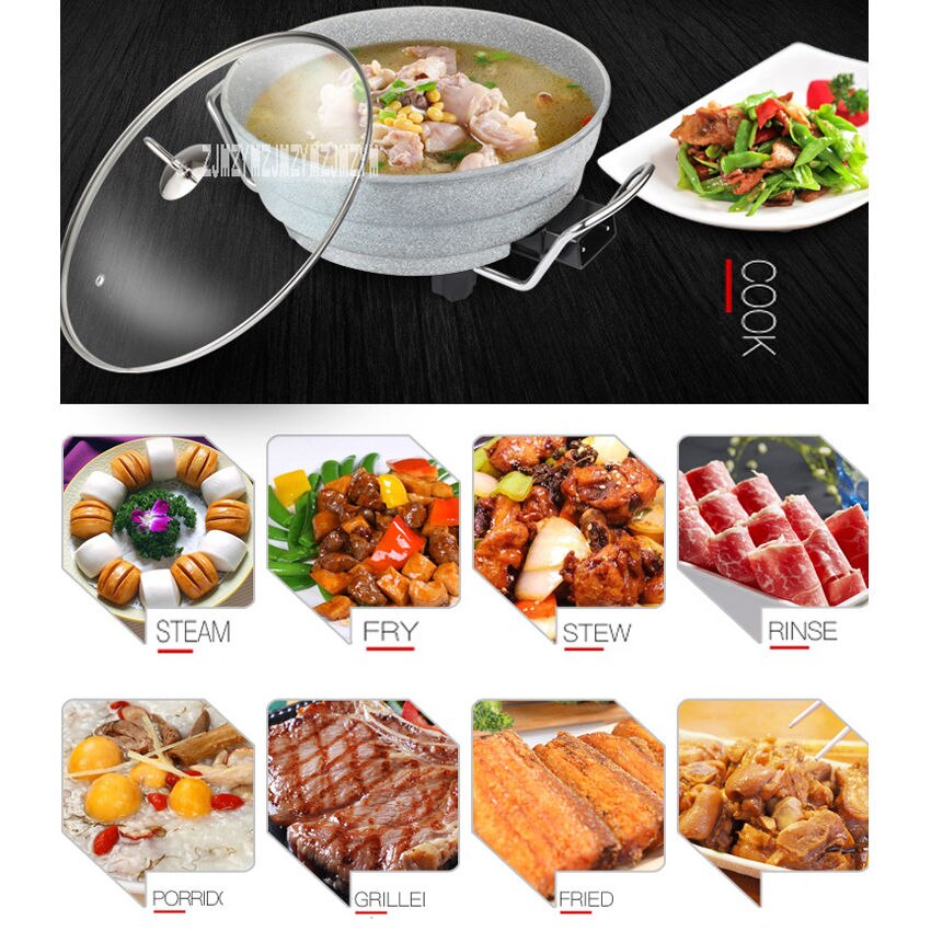 Electric Wok Electric Cooker Wok Food Pot Electric Pot Non-Stick Pan Multi-purpose Electric Pot 220V 1360W A18