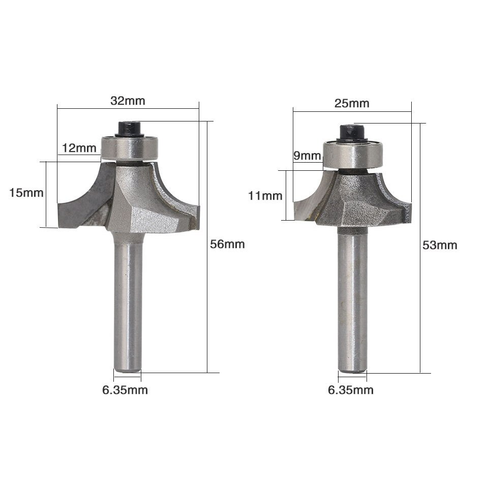 4PC/Set 1/4" 6.35MM Shank Milling Cutter Wood Carving Radius Round Over Edge Forming Router Bit Milling Cutter For Wood Woodwork