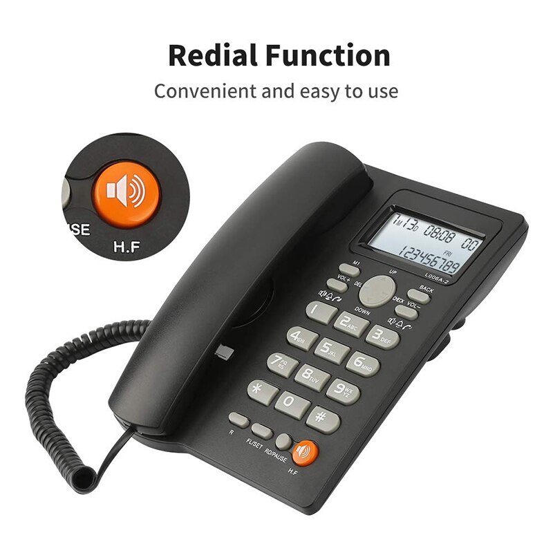 Desktop Corded Telephone with Caller ID Display, Wired Landline Phone for Home/Hotel/Office, Adjustable Volume, Real Time Date W